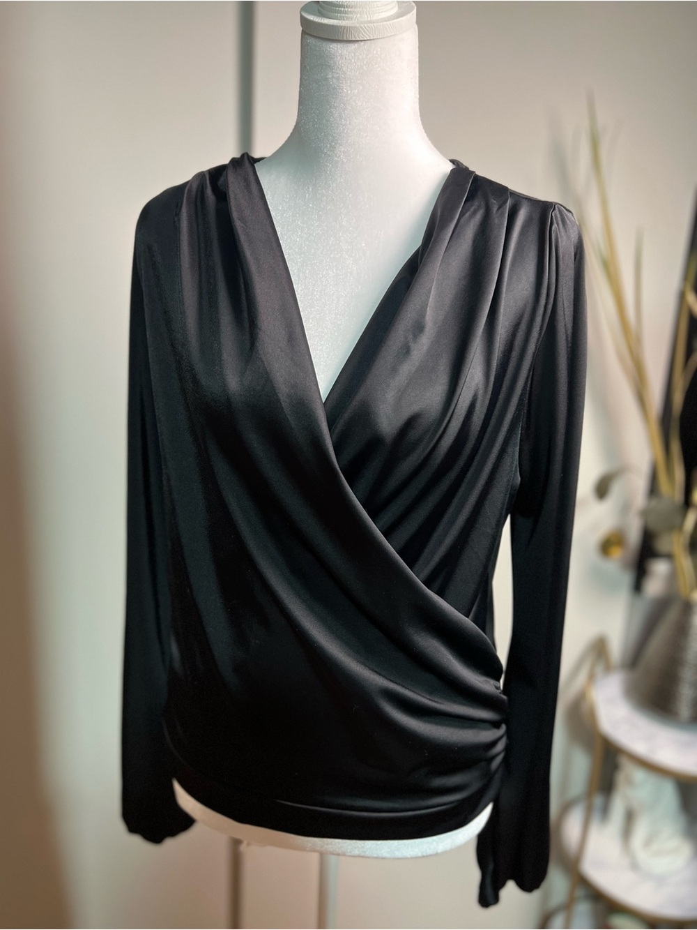Haute Monde Black Draped Wrap-Front Blouse